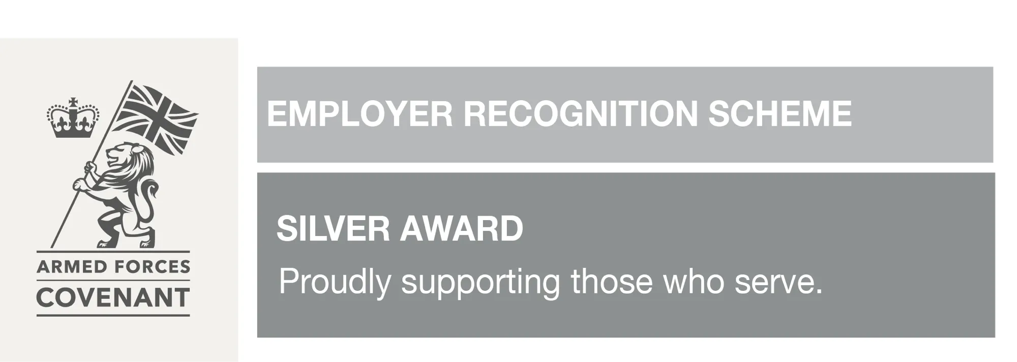 Employer Recognition Scheme. Silver Award. Proudly supporting those who serve.